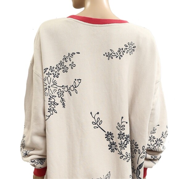 Free People Floral Graphic Print Pullover Sweatshirt Top Long Sleeve XL 283713 - Picture 4 of 4